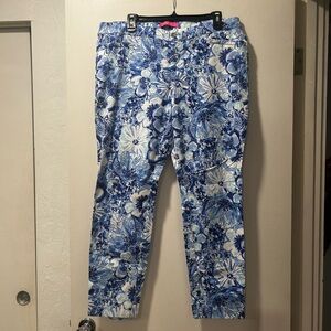 Lilly Pulitzer Blue and White Floral Chinos